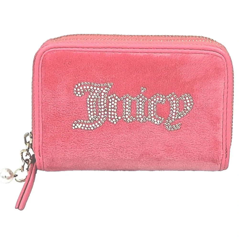 Juicy Couture Wallet String Of Pearls Double Medium Zip Around In Pink Lemonade